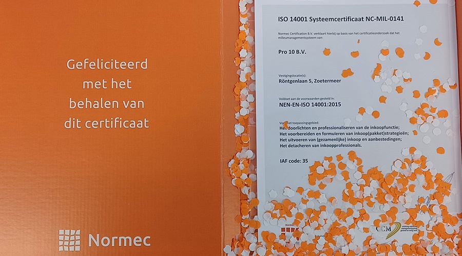 Pro 10 behaalt met trots ISO 14001-certificering